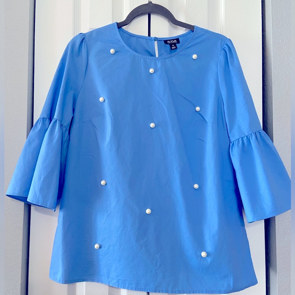 a.n.a. Ladies blue shirt with pearls size medium